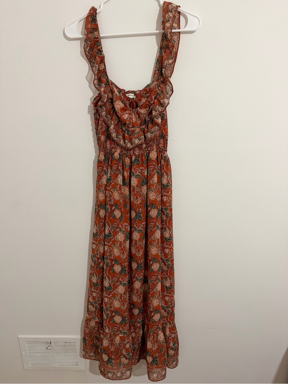 Max Studio Rust Floral Ruffle Maxi Dress